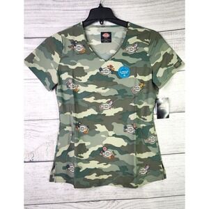Dickies EDS Women Scrubs Top V-Neck DK853, Small S Ditsy Bloom Camo NWT